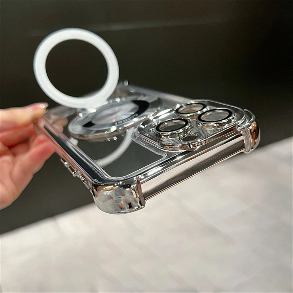 Magnetic Ring Holder Phone Case.  Shockproof Clear Cover with MagSafe Stand Grip