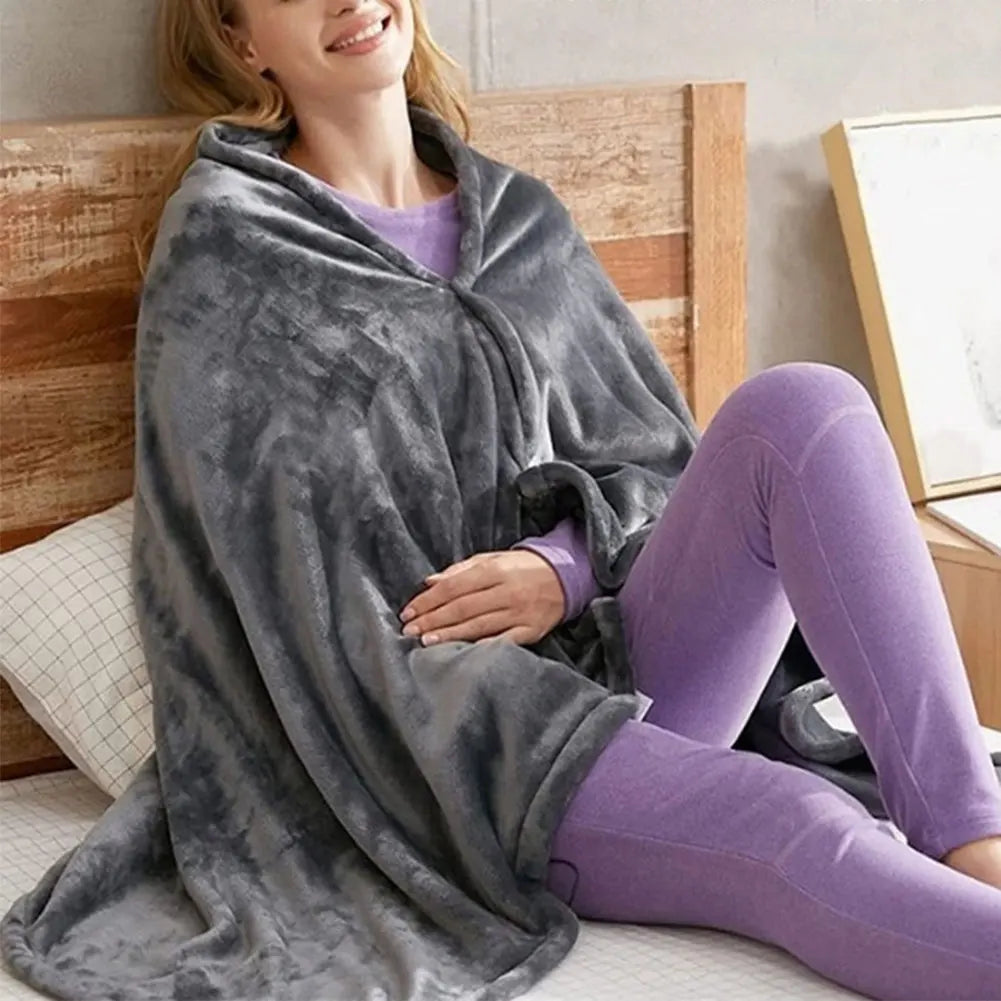 USB Electric Heated Blanket 3 Heating Levels Fleece Heated Blanket Wearable Heating Lap Blanket for Household and Office