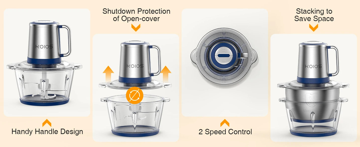 Food Processor & Meat Grinder, 8 Cup Food Processor Mini Electric, 2L 300W Food Chopper for Kitchen