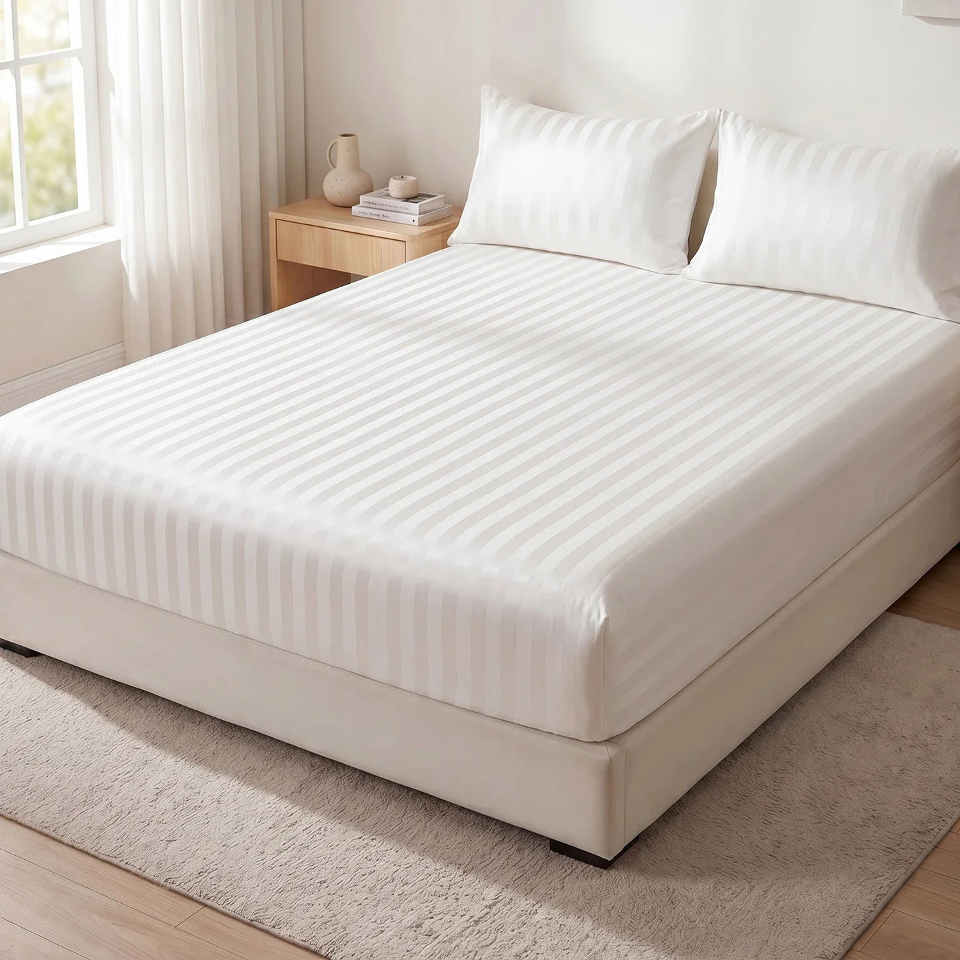 Luxury Satin Jacquard Fitted Sheet & Pillowcase Set