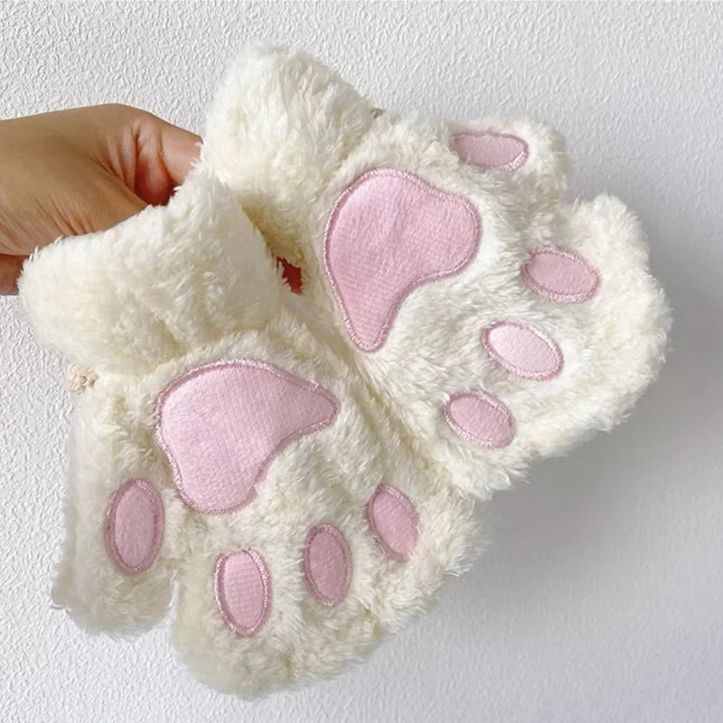 Lovely Plush Cat Claw Paw Gloves Short Fingerless Mittens