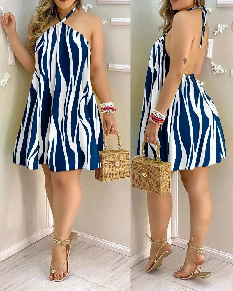 Women’s Floral Halter Neck Mini Dress | Sleeveless Summer Beach Sundress