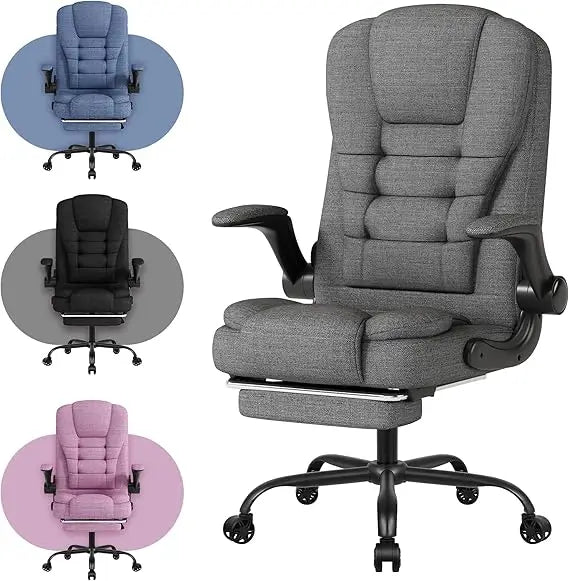 Big and Tall Office Chair, High Back Fabric Gaming Chair with Footrest, Ergonomic Desk Chair with Flip-up Armrest, Thick Padding