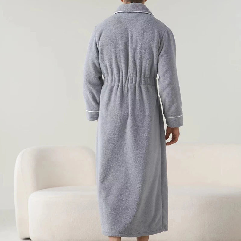 Luxurious Men s Plush Shawl Collar Bathrobe with Cozy Long Sleeves and Belt - Stay Warm and Stylish in this Soft Spa Robe