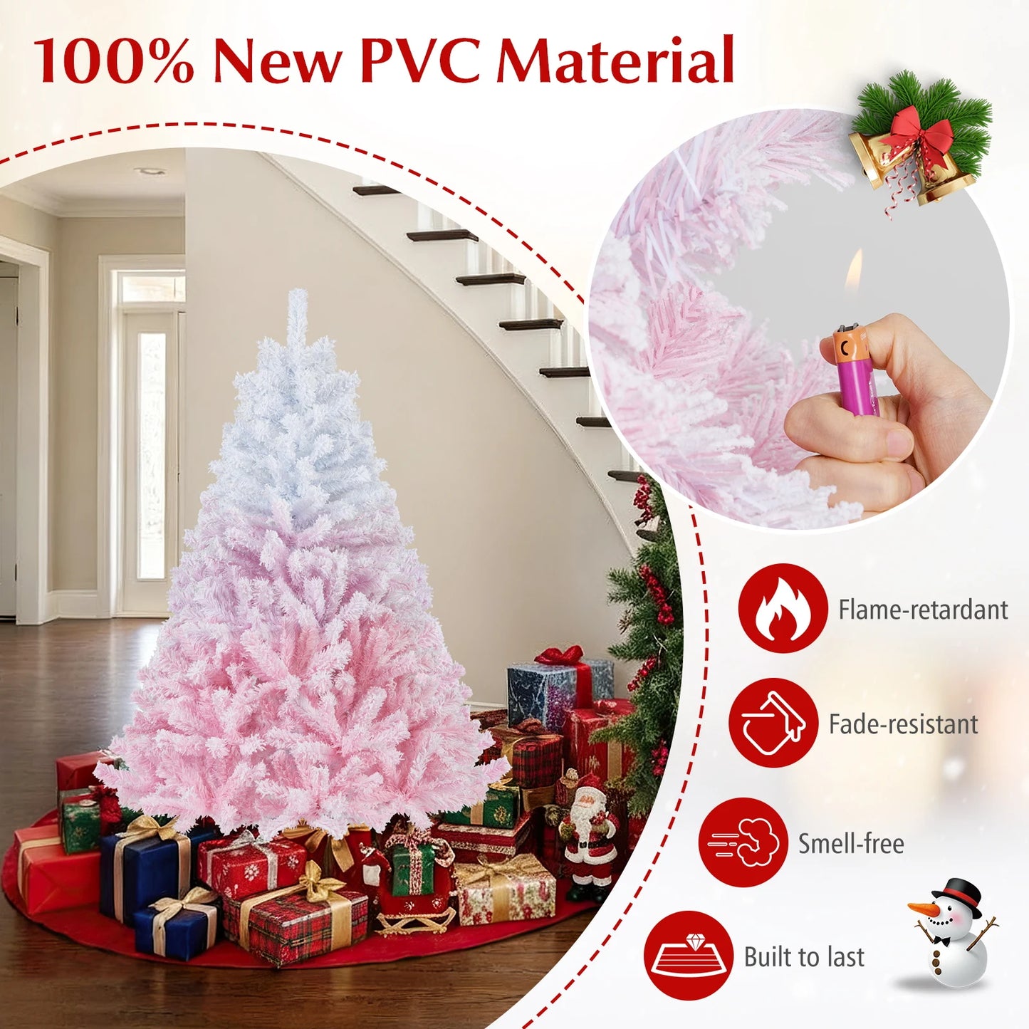 5FT–8FT Pink Flocked Artificial Christmas Tree. Elegant Holiday Décor for Home & Events