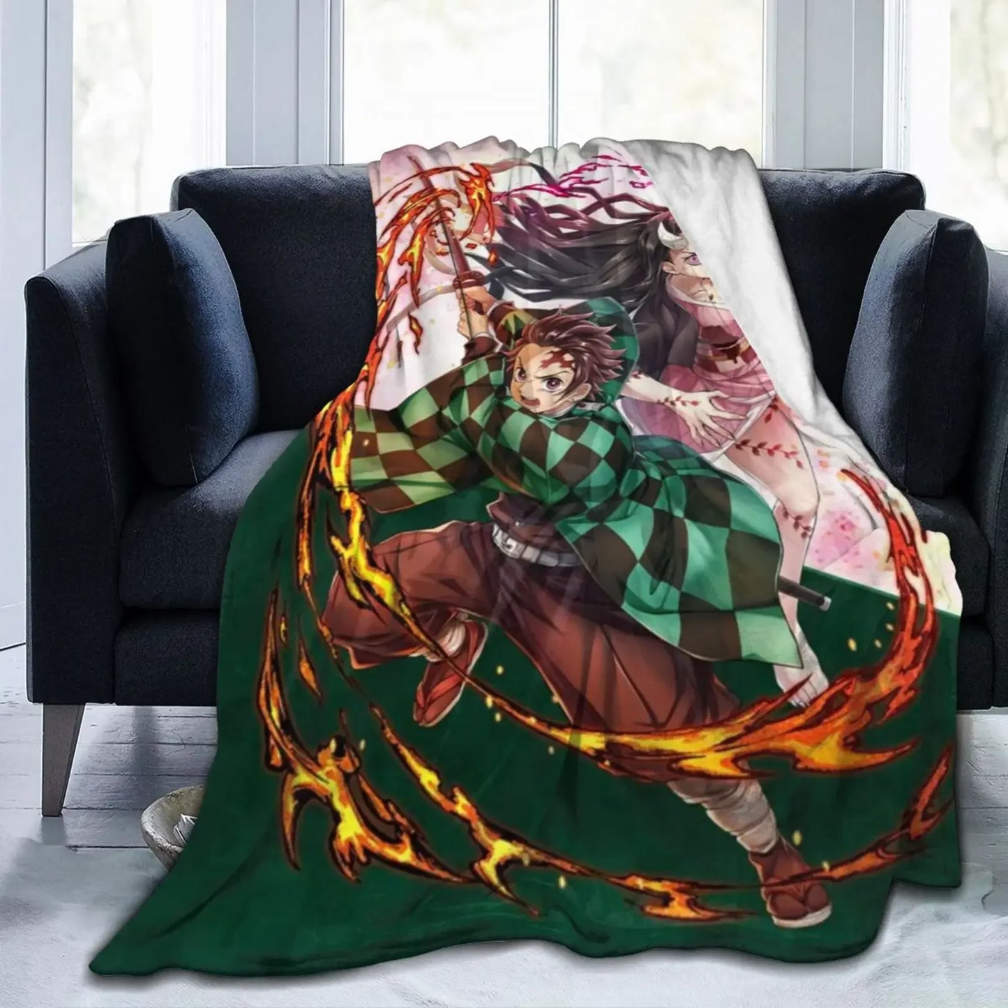 De mon Anime Slayer Flannel Blanket For Couch Sofa Bed,Japanese Cartoon Lightweight Blanket For Living Room,Naps,Dorm,All-Season