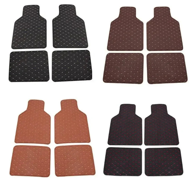 Universal PU Leather Car Floor Mats 4 Pcs Front Rear Set