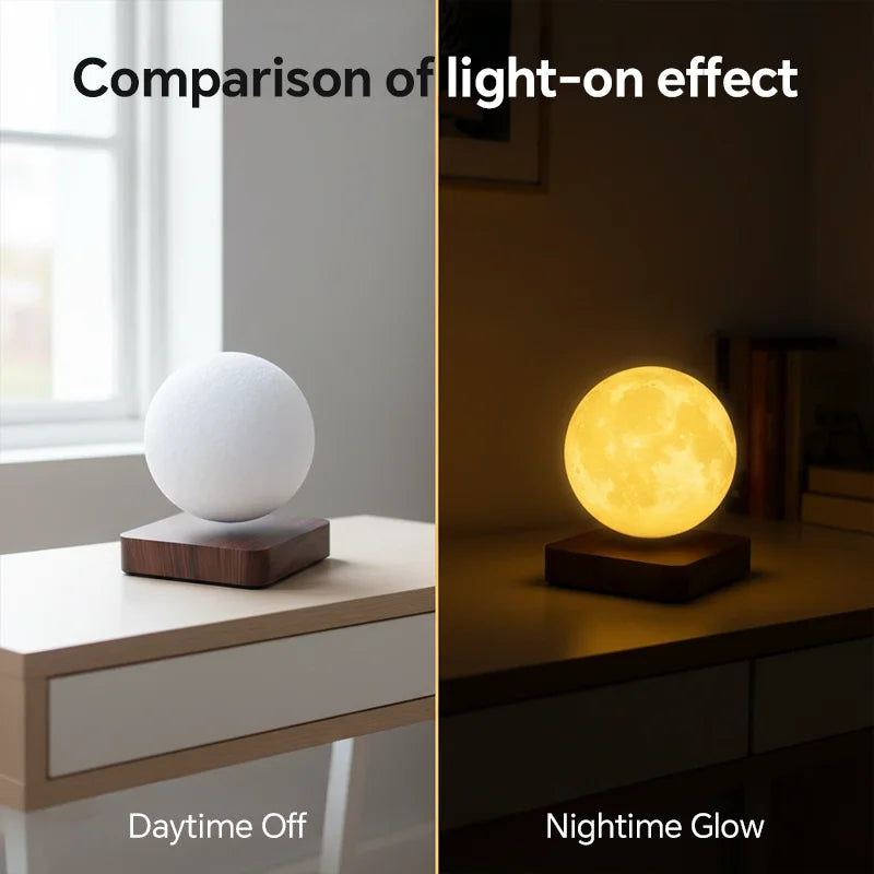 Magnetic Floating Rotating Moon Lamp  Levitating LED Night Light with Wooden Base & 3 Lighting Modes