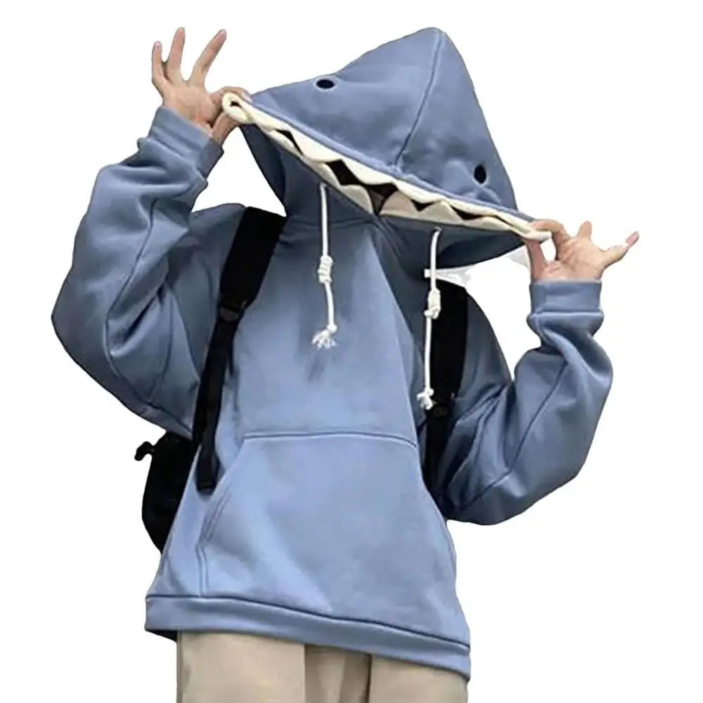 Shark Hooded Sweatshirt Women Men Blue Long Sleeve Pullover