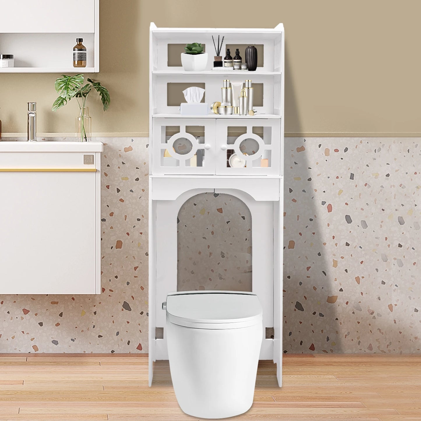 4-Tier Toilet Cabinet Space-Saving Bathroom Organizer Storage Organizer for Bathroom Essentials Toilet Bathroom Furniture