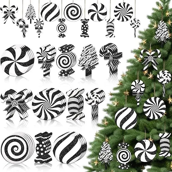 60 Pcs Christmas Glitter Candy Ornaments - Cane and Lollipop Hanging Decorations,