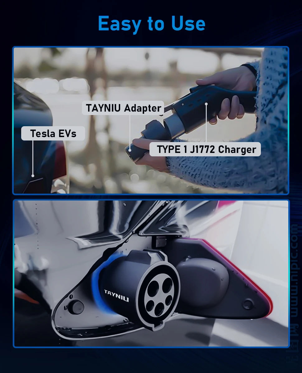 TAYNIU J1772 to Tesla Charger Adapter Max 80A 280V Connecting Seamlessly to SAE J1772 Charging Stations & Tesla Model 3/Y/X/S