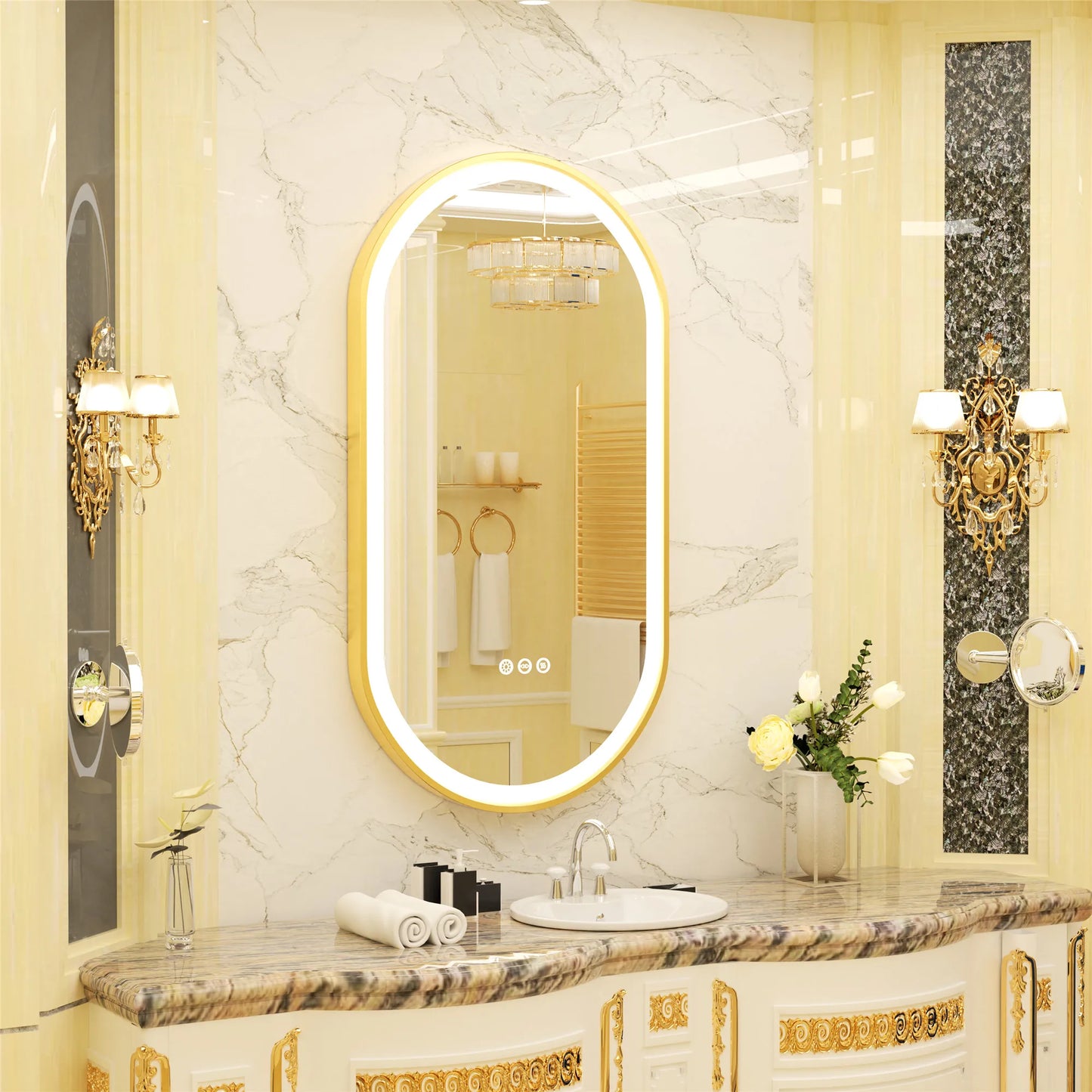LED Oval Bathroom Mirror Dimmable Wall Mounted Vanity