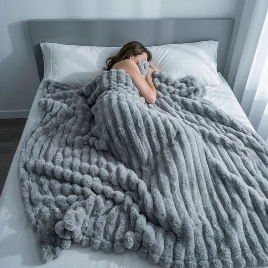 Luxury Striped Velour Plush Throw Blanket | Ultra Soft Warm Cozy Flannel Blanket for Bed & Sofa