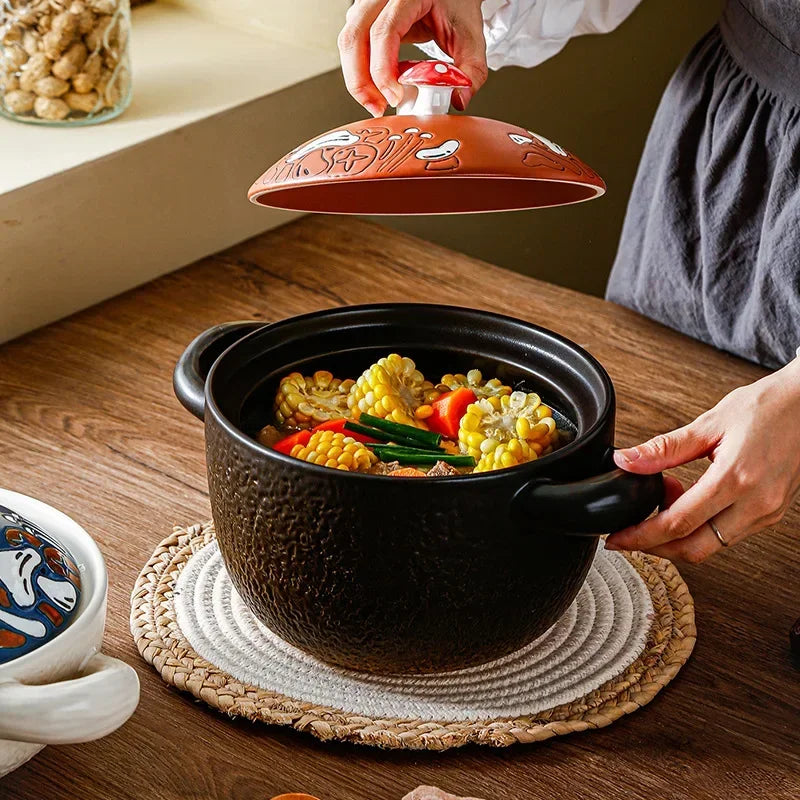 Ceramic Casserole Cooking Pot with Lid | Cute Kitchen Serving Dish