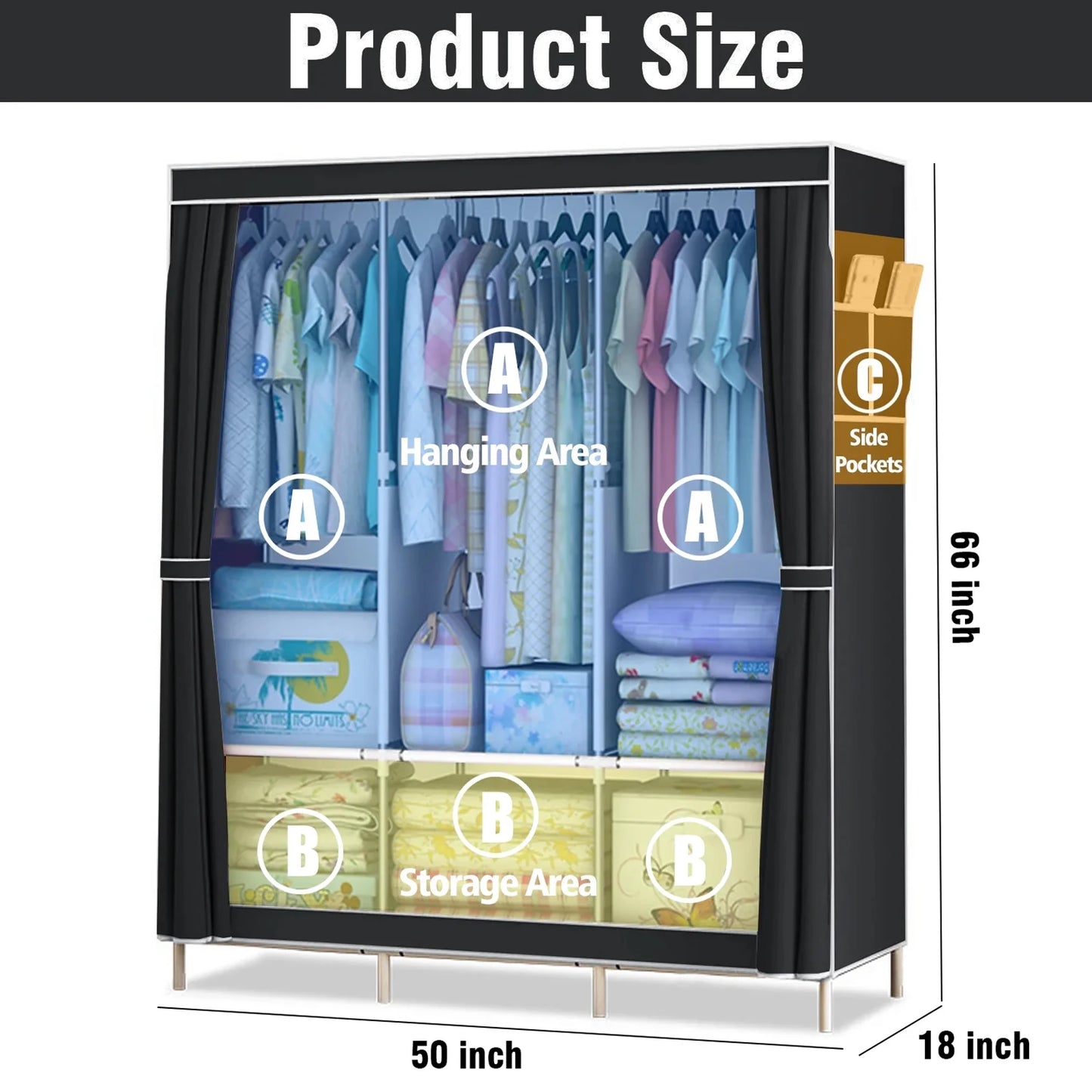 Closet Wardrobe Organizer Storage Rack Portable Clothes Shoe Clothing Shelf Dustproof Non-woven Fabric Quick and Easy to Assembl