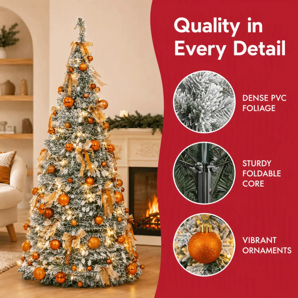 Foldable Snow Flocking Christmas Tree Space Saving Snowy Decor Collapsible Tree New Design With LED Xmas Tree Winter Season