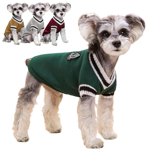 College Style Pet Dog Sweater. Warm Winter Outfit for Small & Medium Dogs