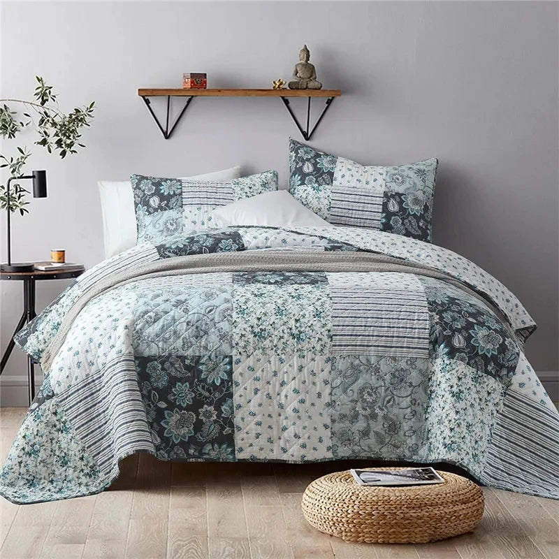 Vintage Cotton Patchwork Quilted Bedspread Set