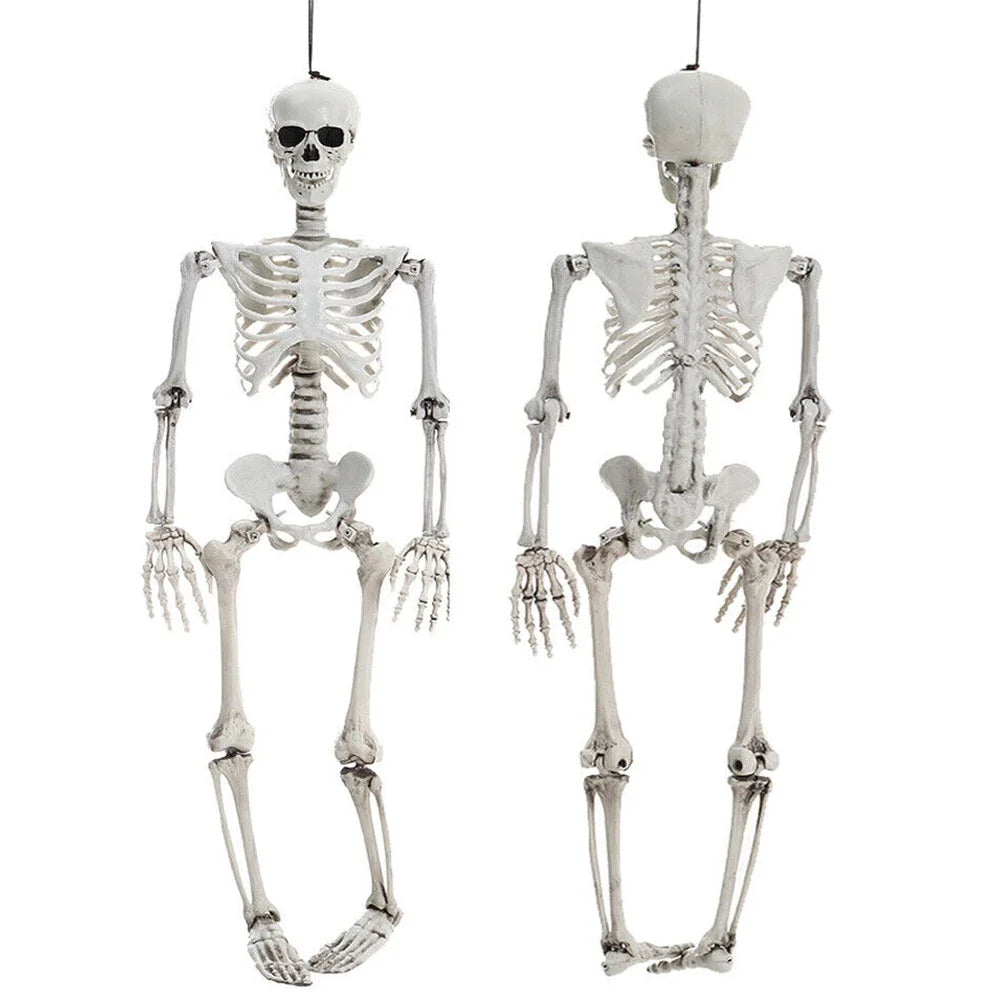 Full Life Size Haunted House Hanging Props Horror Scary Movable Big Skull 90CM Fake Human Skull Bones Halloween Party Decoration
