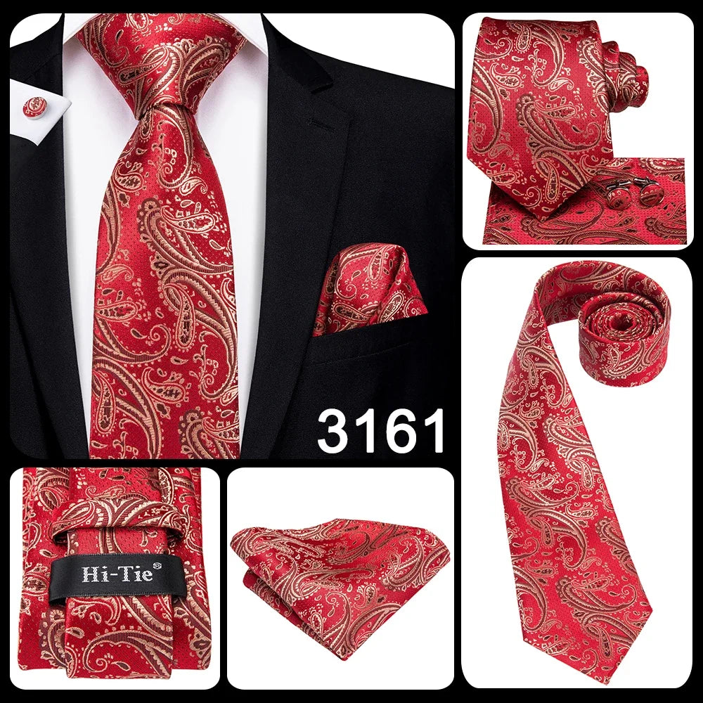 Luxury Paisley Silk Men’s Necktie .Formal Business Wedding Tie Set