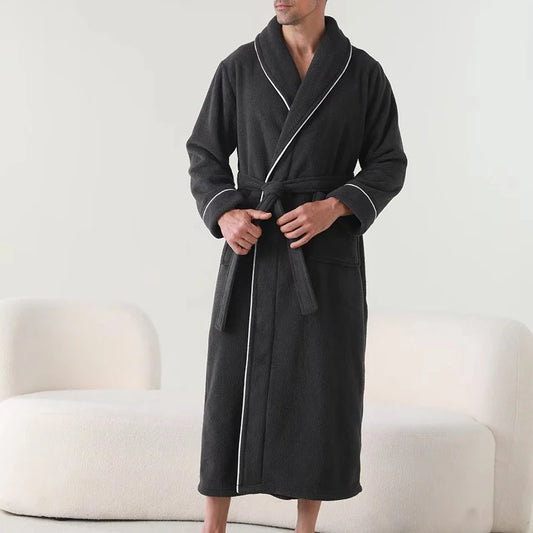 Luxurious Men s Plush Shawl Collar Bathrobe with Cozy Long Sleeves and Belt - Stay Warm and Stylish in this Soft Spa Robe