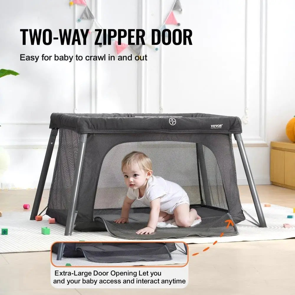 Baby Travel Crib Folding Playpen with Zipper Gate for Toddler