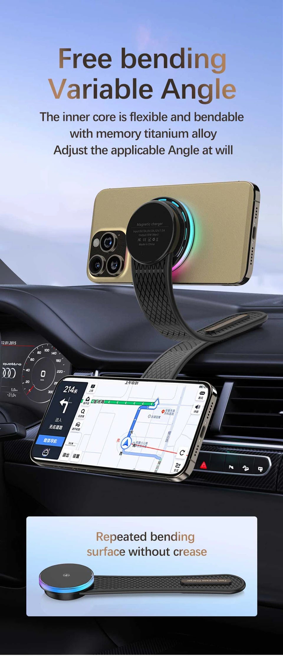 Magnetic Wireless Charger Car Adjustable Phone Holder for Magsafe iPhone 16 15 14 13 12 Pro Max 15W Fast Charging Car Charger