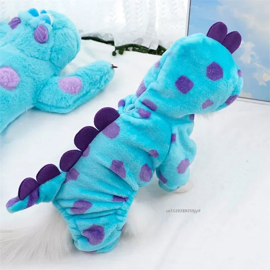 1PC Pet Hooded Coat: Thickened Warm Blue Dinosaur Outfit for Small-Medium Dogs & Cats