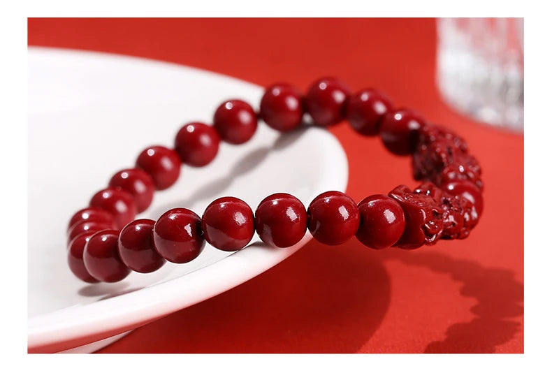 Red Cinnabar Style Beaded Bracelet for Women & Men