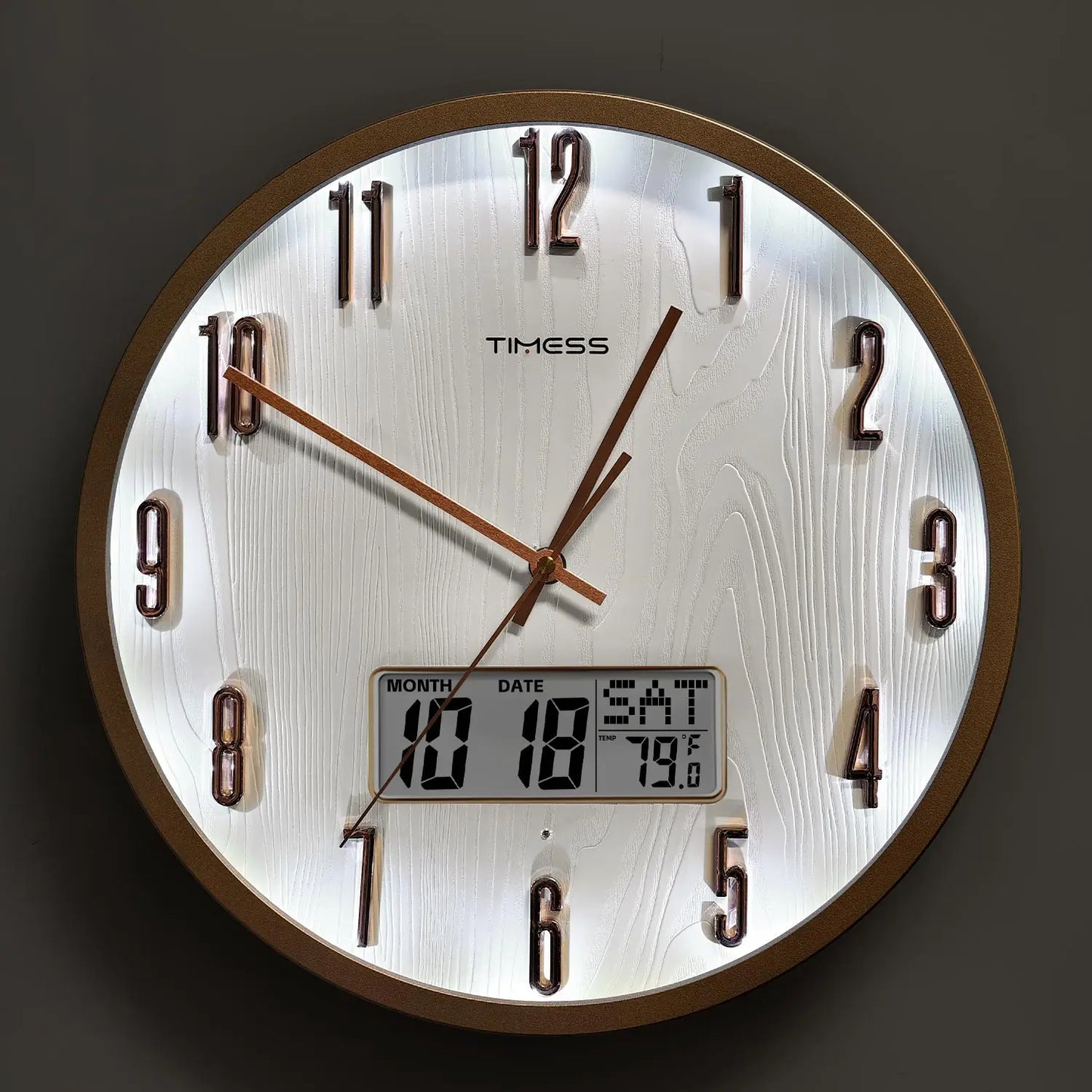 TIMESS Smart Luminous Wall Clock with Digital Display & Night Light