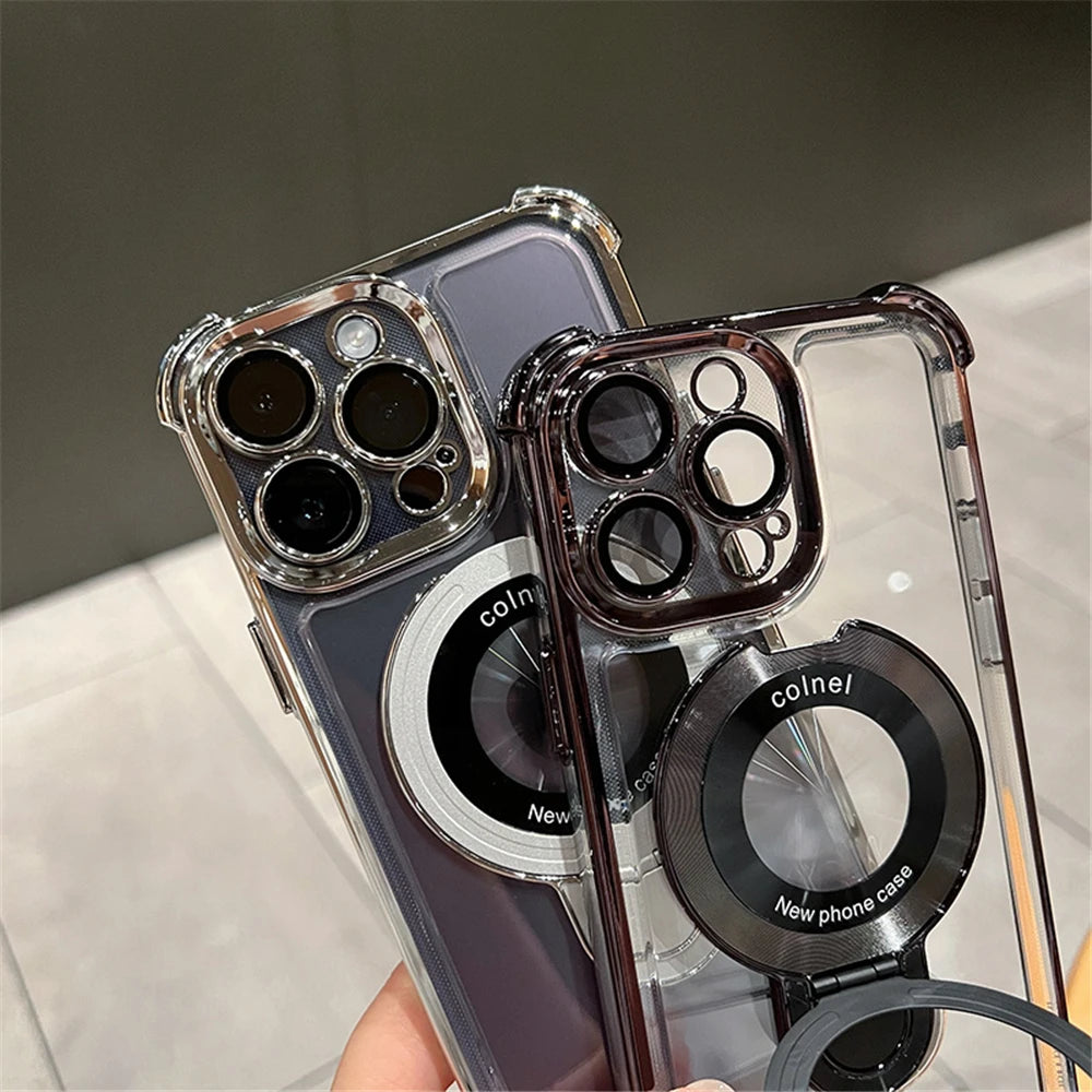 Magnetic Ring Holder Phone Case.  Shockproof Clear Cover with MagSafe Stand Grip