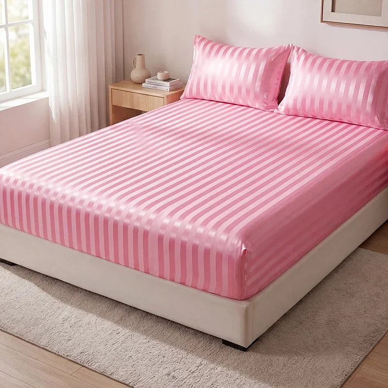 Luxury Satin Jacquard Fitted Sheet & Pillowcase Set