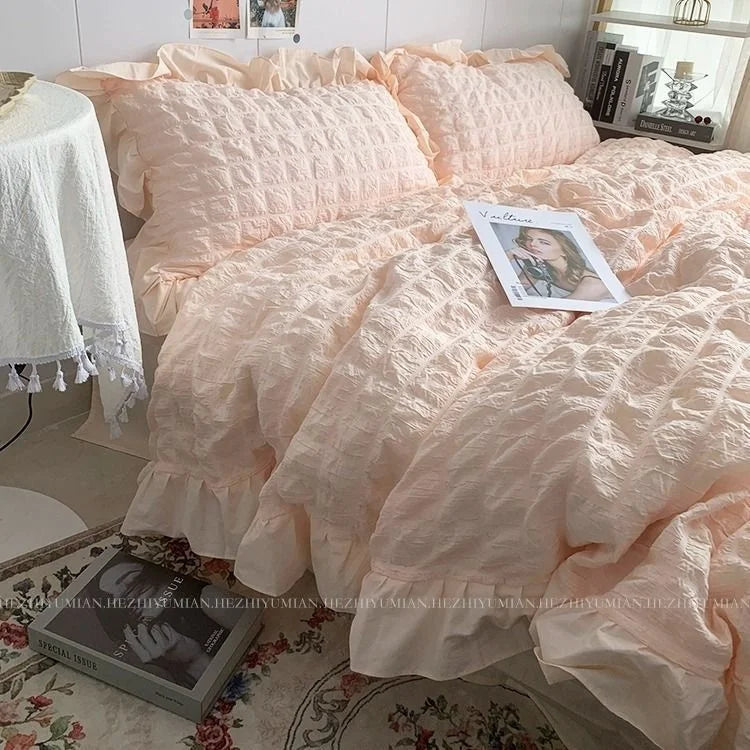 Romantic Ruffled Solid Color Bedding Set