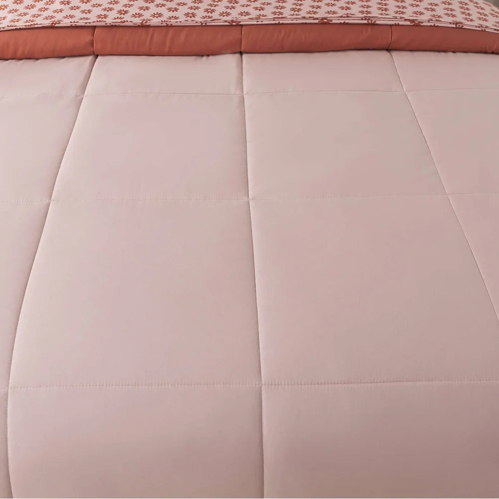 7-Piece Reversible Comforter Set with Sheets Soft Pink Red Canyon King Bedding Set Cozy Storage Bag Machine Washable
