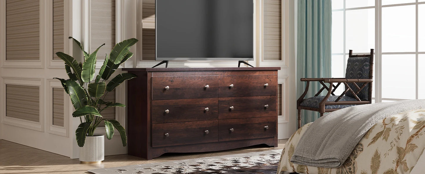 Wood Dresser with 6 Drawer Wide Chest of Drawers for Bedroom Long Nightstand with Drawers Modern Large Storage Tower Unit Closet
