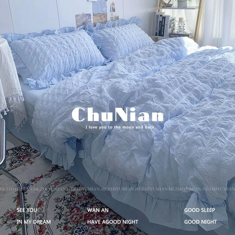Romantic Ruffled Solid Color Bedding Set