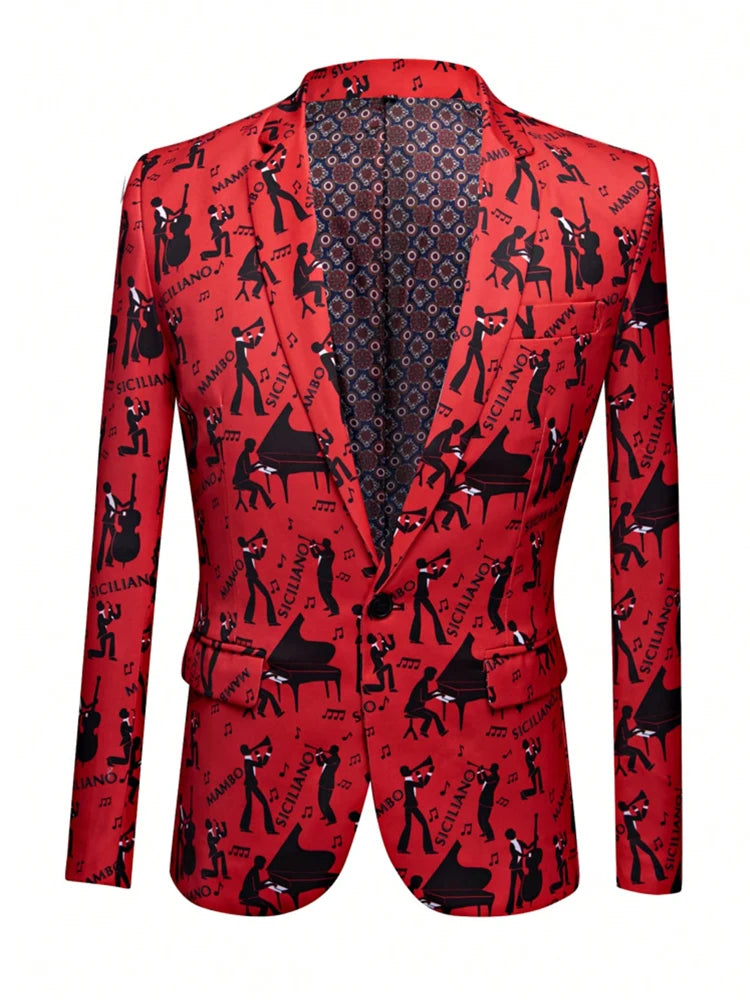 Mens Blazer Printed Suit Jacket 1 Button Slim Fit Floral Dinner Sport Coat Blazers