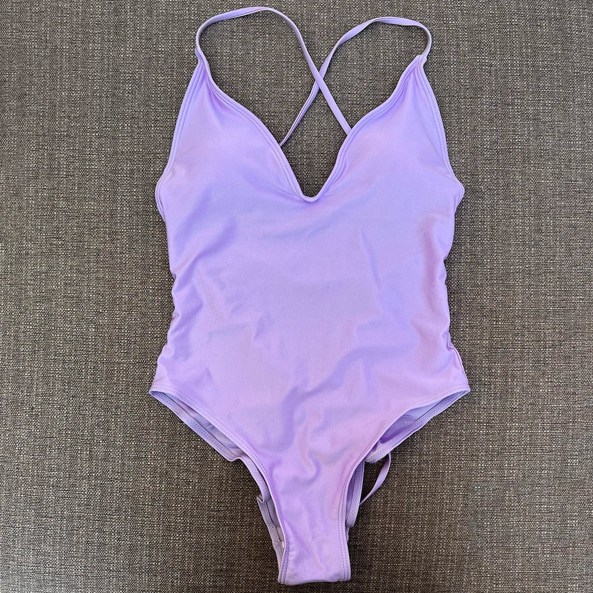 Women’s Padded One-Piece Monokini Swimsuit | Crisscross Back Push-Up Bathing Suit
