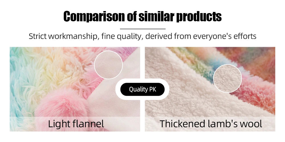 Soft Rainbow Fluffy plush blanket Bedspread bed.