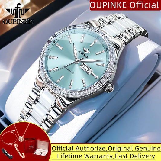OUPINKE 3283 Luxury Woman Watch Japan Automatic Mechanical Wristwatches Elegant Ceramics Strap Waterproof Ladies Dress Watches