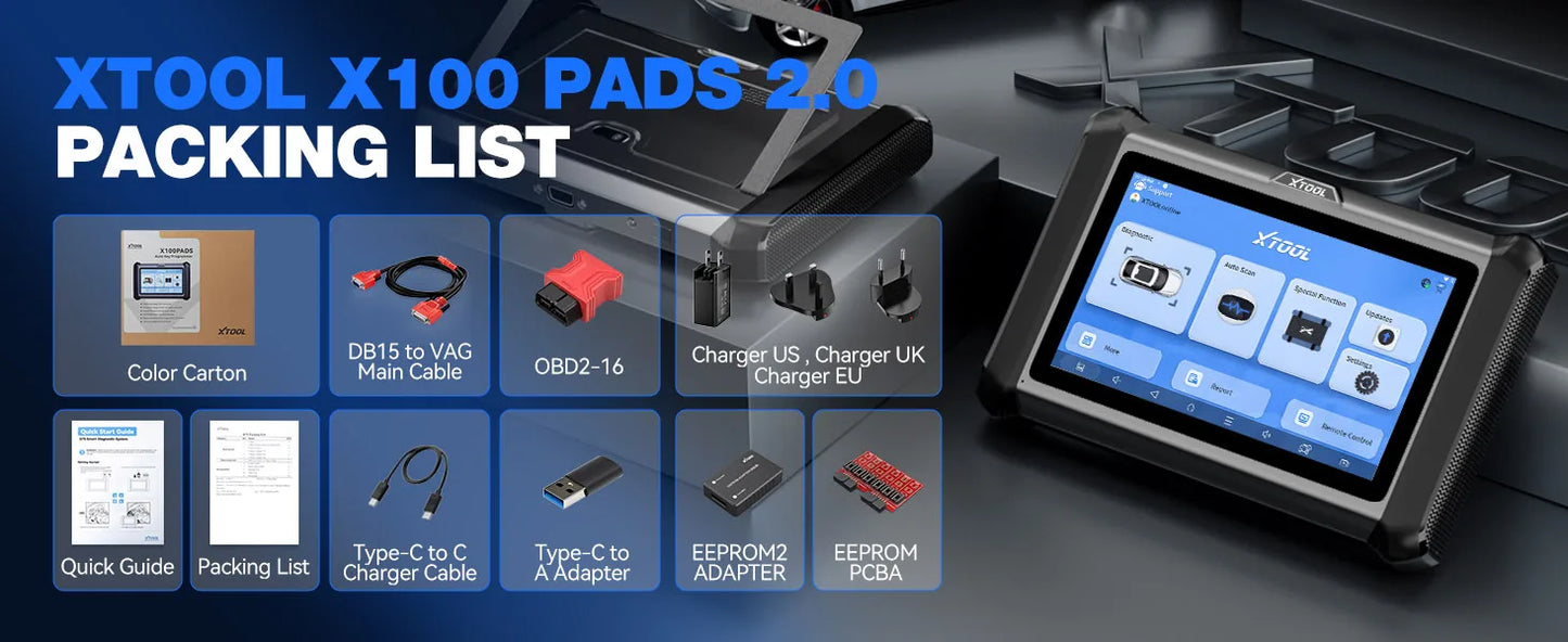 XTOOL X100 PADS V2.0 Key Programmer Automotive Scanner IMMO Read Write Chip All Key Lost OBD2 Diagnostic Tool With CANFD DOIP