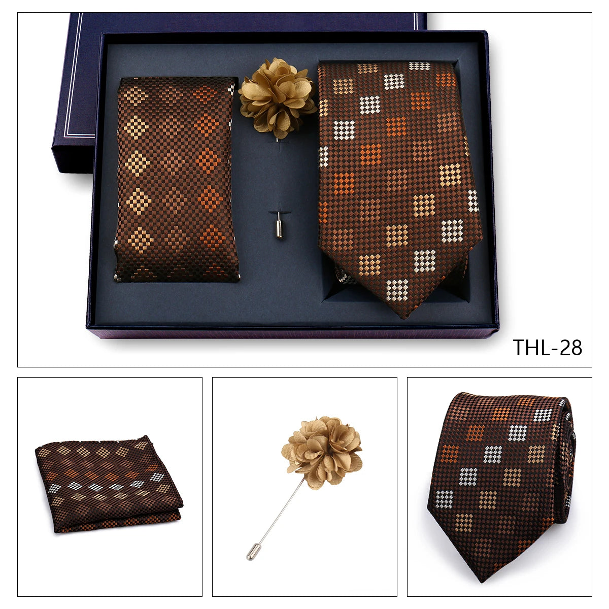 Luxury Men’s Paisley Necktie Gift Set. Silk Tie, Pocket Square, Cufflinks & Gift Box for Weddings & Business