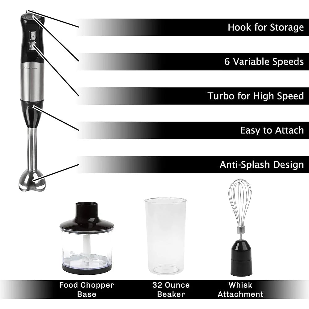4 In 1 Immersion Blender Set 6 Speed Hand Mixer Whisk Food Processor 32oz Beaker Ideal For Soups Milkshakes Salsa
