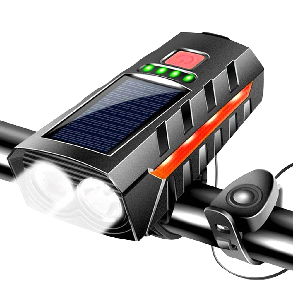Solar Powered Bicycle Headlamp USB Rechargeable LED Lantern