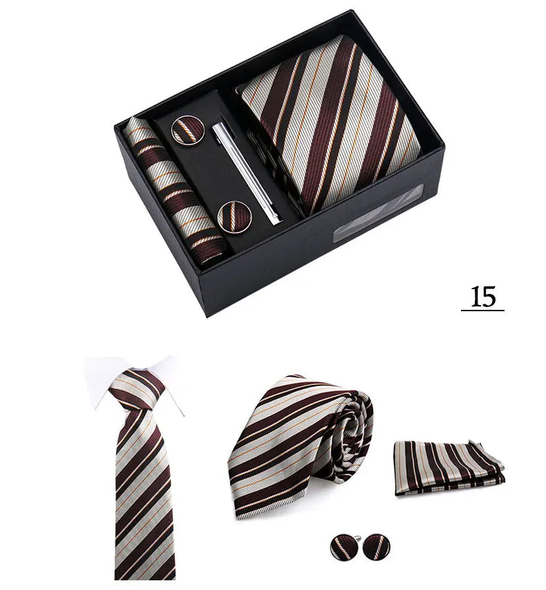 Tie Men With Box Top Quality Business Ties Hanky Cufflink Set Clips Green Necktie Corbatas For Men Wedding In Gift Box Gravatas
