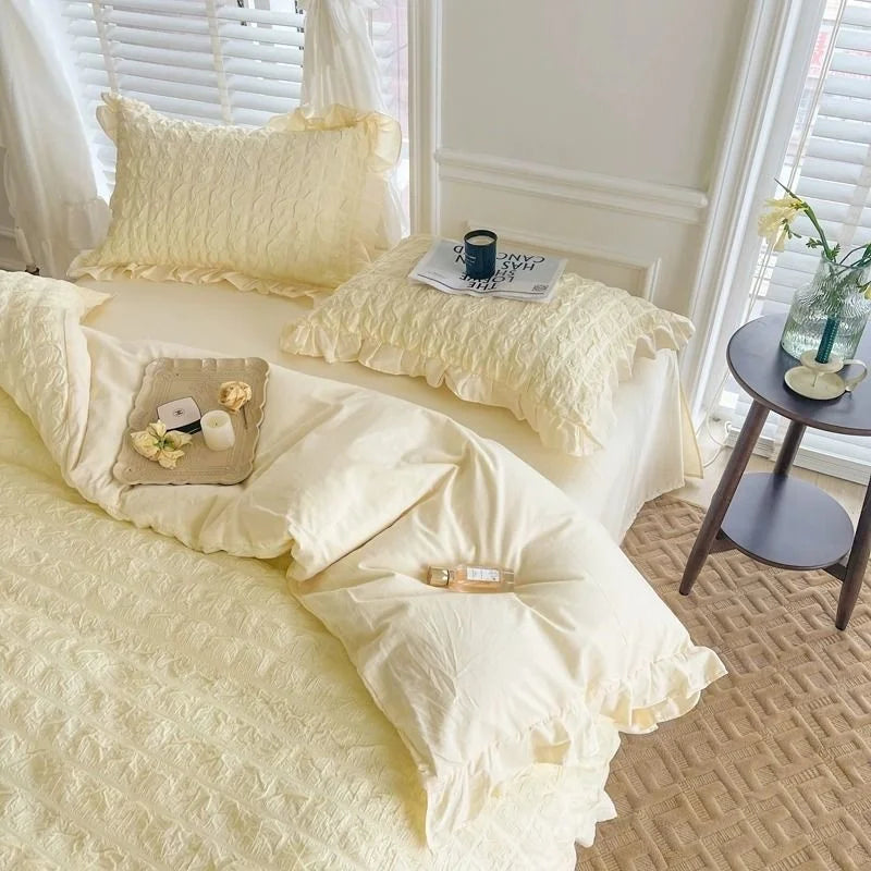 Romantic Ruffled Solid Color Bedding Set
