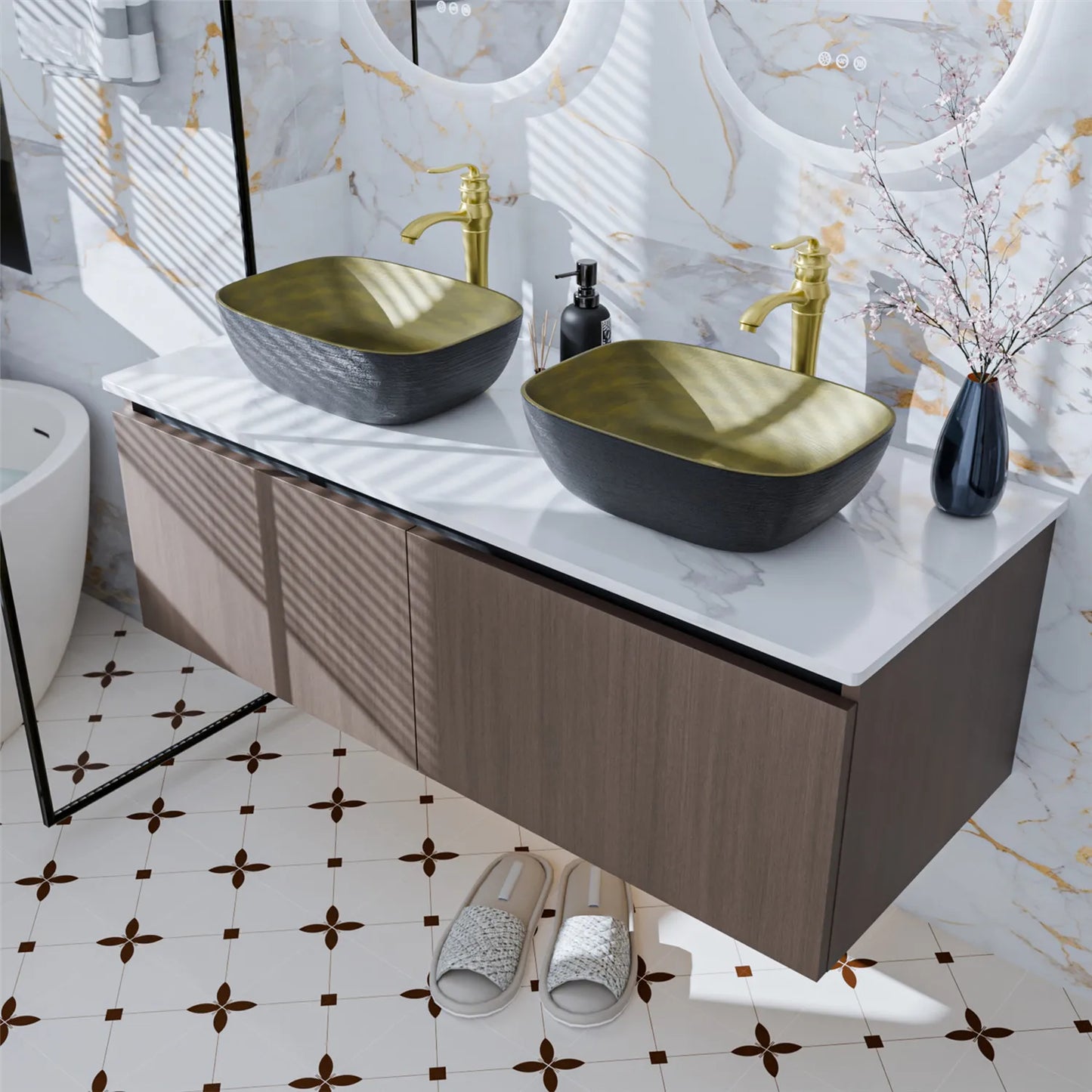 Floating Vanity Bathroom with Sink Combo, Wall Mounted Modern Vanity, Bathroom Cabinet Vanity with Sink Ceramic Basin Faucet