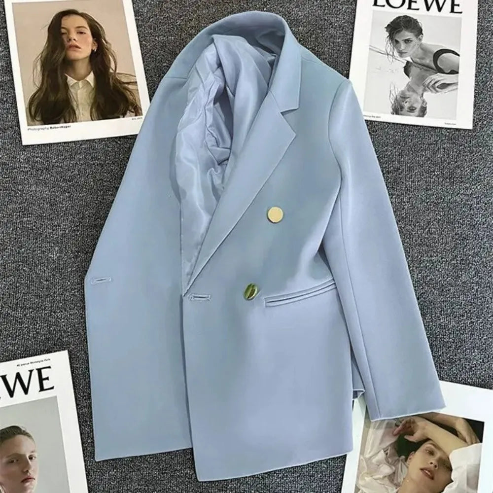 Women's Double-Breasted Blazer Coat . Elegant Long Sleeve Tailored Jacket