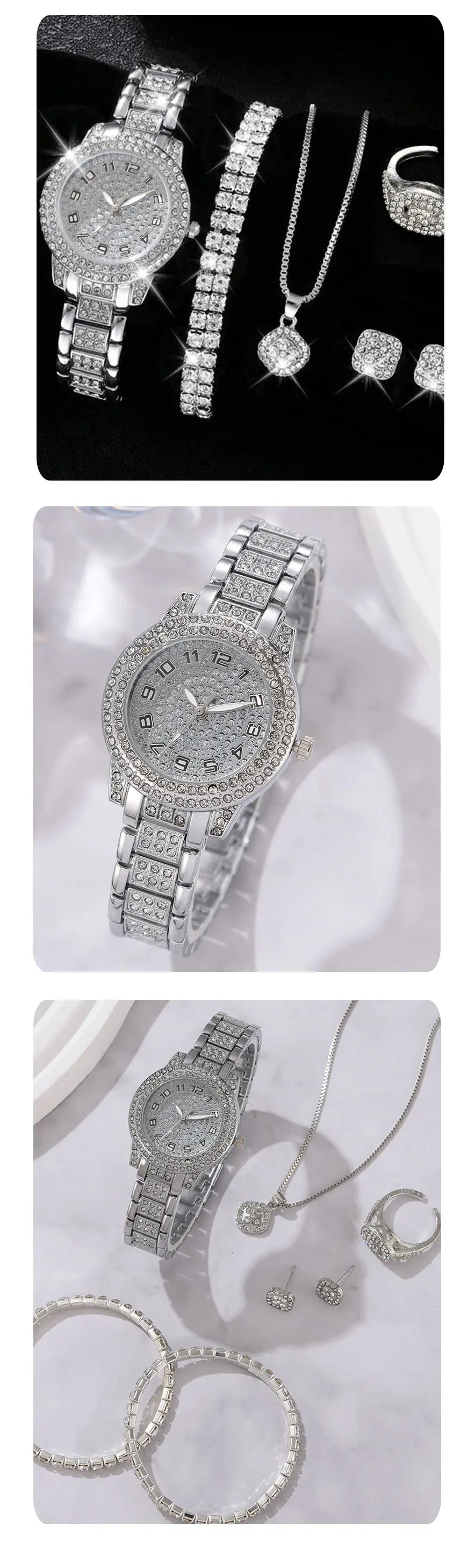 Luxury Women’s Watch & Jewelry Gift Set. Elegant Crystal Fashion Collection